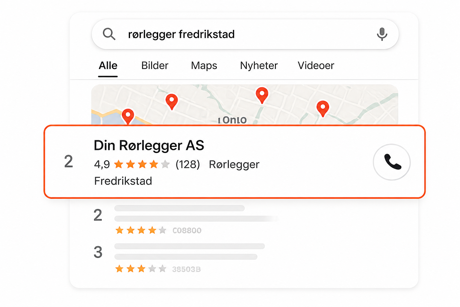 Google-søk etter rørleggere i nærheten