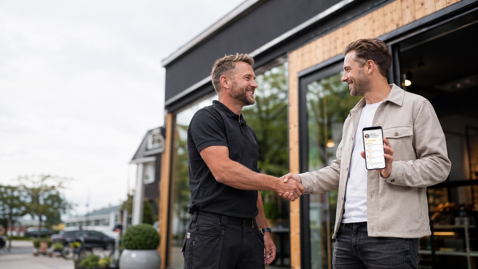To menn som tar hverandre i hånden og er fornøyd